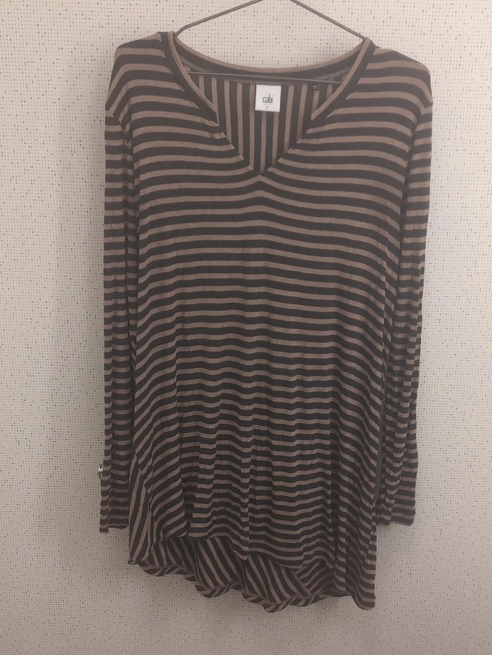 CAbi Slant Striped Tee Tunic Brown & Black Large